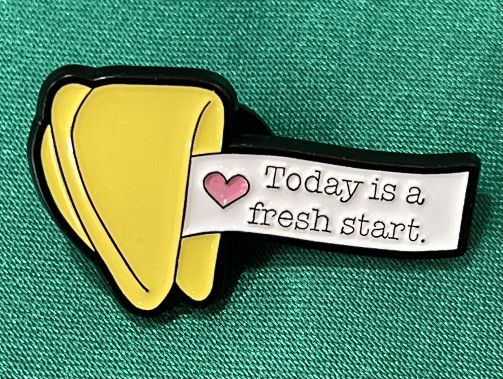 NWOT Yellow Enamel Lapel Pin Brooch Fortune Cookie 'Today Is A Fresh Start'